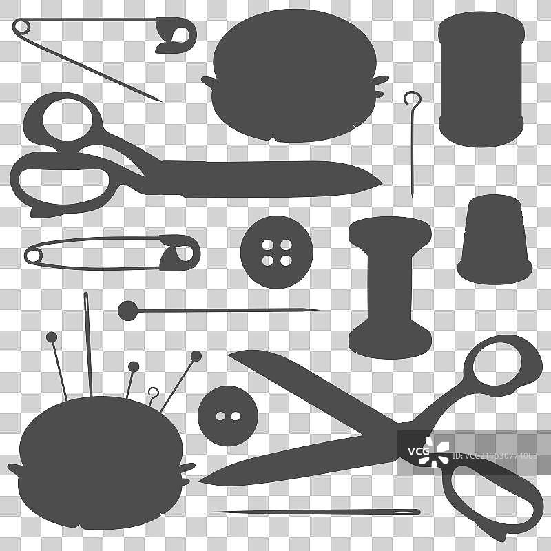 黑白缝纫工具套装图片素材