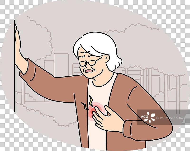 不健康的老年女性遭受心脏病发作图片素材