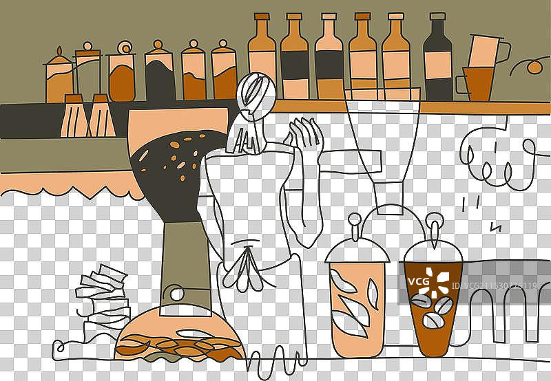 咖啡厅内部与女咖啡师图片素材