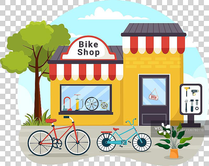 自行车商店，顾客们在挑选自行车图片素材