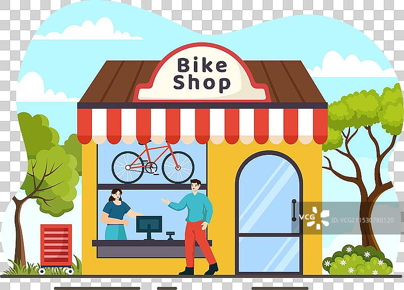 自行车商店，顾客们正在挑选自行车图片素材