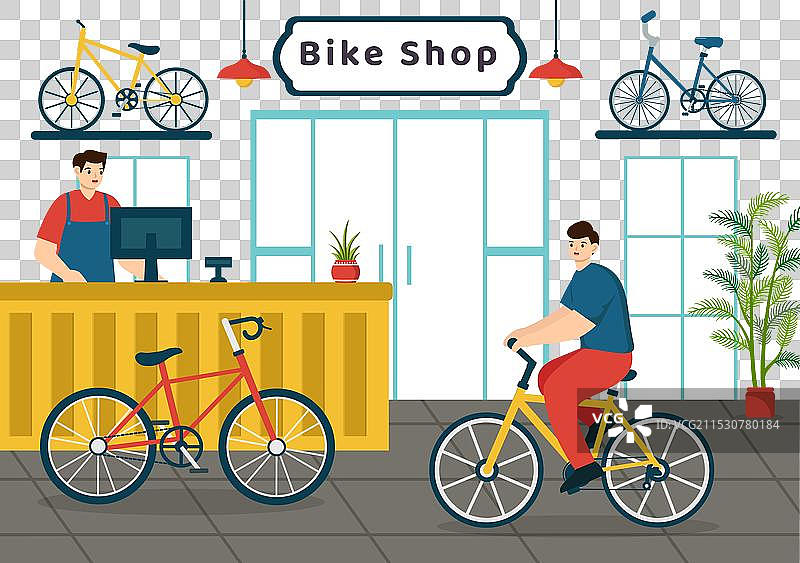 自行车商店，顾客们在挑选自行车图片素材