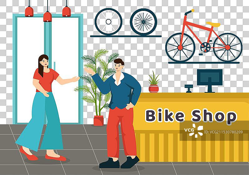 自行车商店，顾客们在挑选自行车图片素材