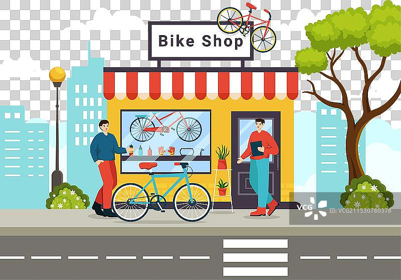 自行车商店，顾客们在挑选自行车图片素材