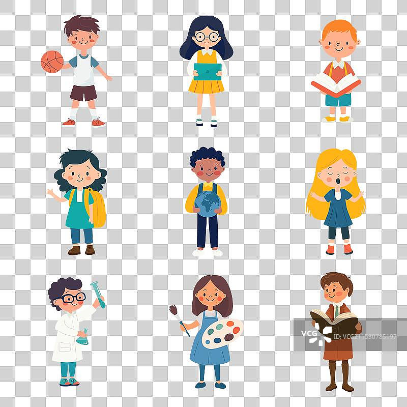 平面卡通学校孩子们参与各种活动图片素材