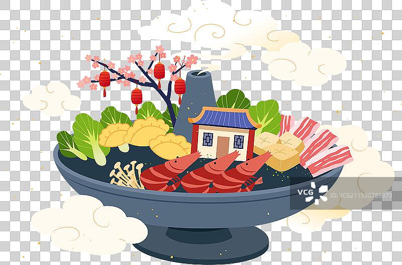 大火锅配新鲜食材图片素材