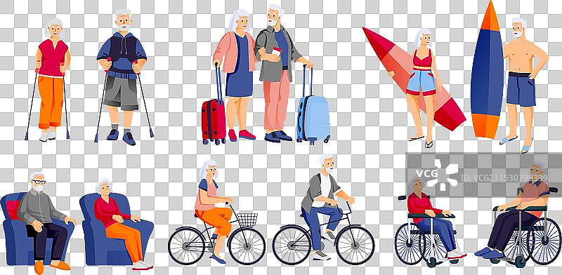 孤独的退休老年夫妇在白色背景上图片素材