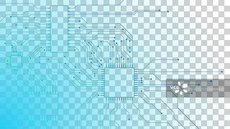 蓝色电路板与微芯片处理器图片素材
