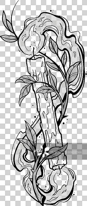 图形艺术蜡烛，带火焰和花茎图片素材