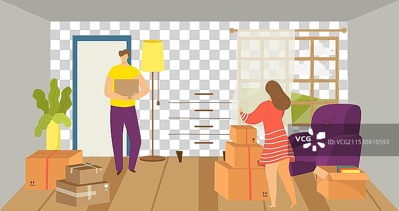 男人手持箱子，帮助搬家。图片素材