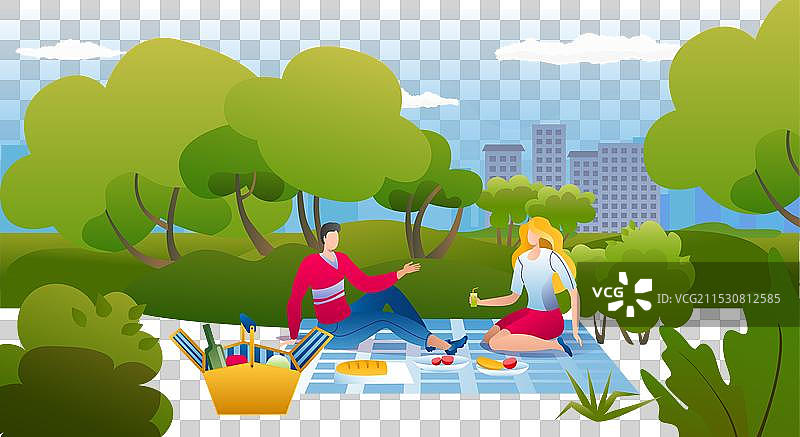 年轻人在公园里快乐地野餐图片素材