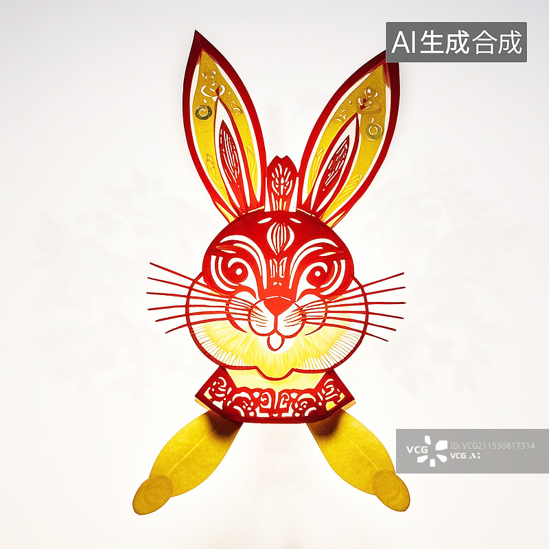 【AI数字艺术】中国皮影艺术一个兔头皮影图片素材
