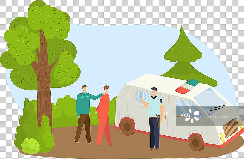 急救人员在公园里引导病人上救护车图片素材