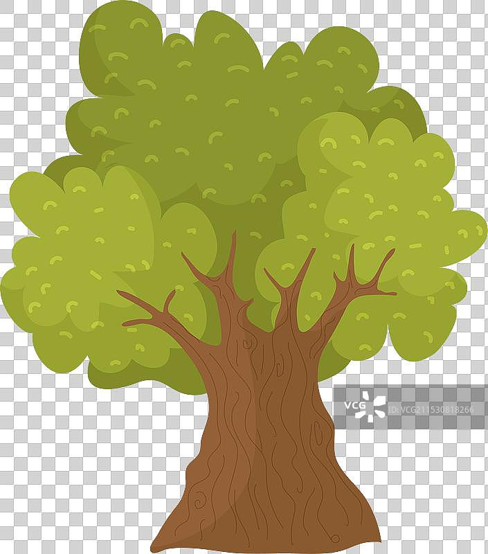 卡通风格的郁郁葱葱的树木，树皮细节丰富图片素材