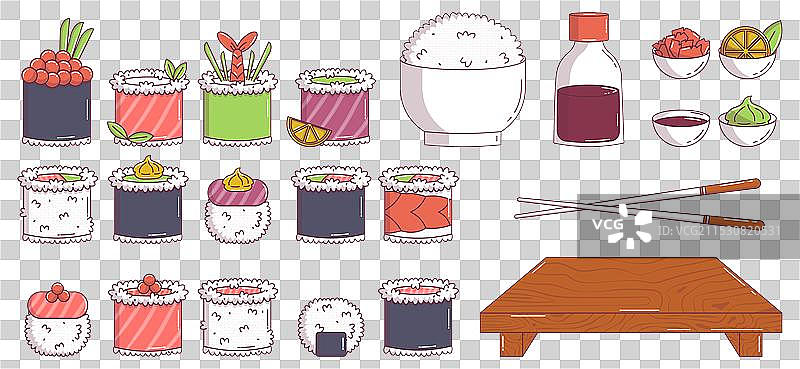 复古日本料理寿司卷酱油芥末图片素材