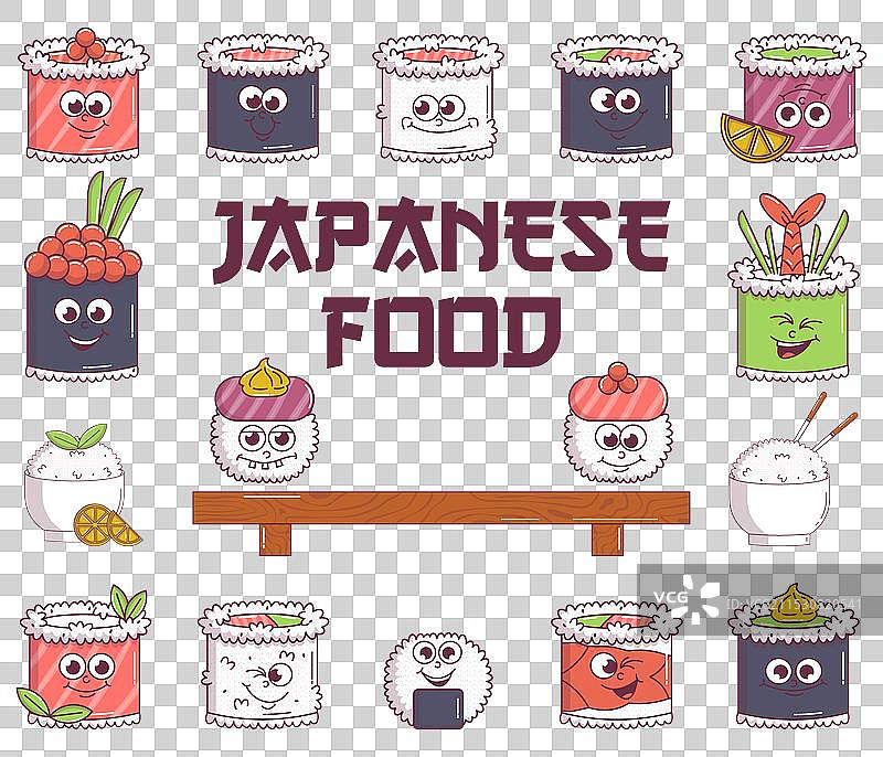 复古日本食品角色寿司卷米饭图片素材