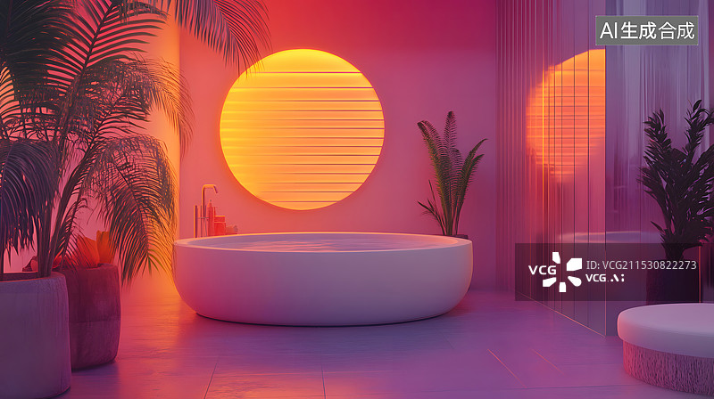 【AI数字艺术】现代建筑的彩色灯光室内空间图片素材