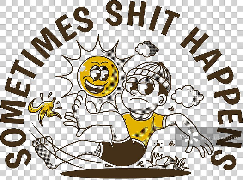 有时候事情就是这样，复古风格的男孩摔倒了图片素材