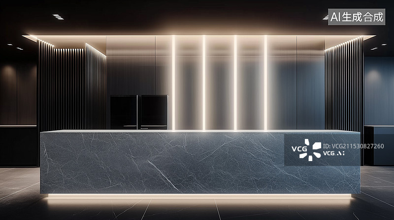 【AI数字艺术】现代极简深色前台吧台室内空间图片素材