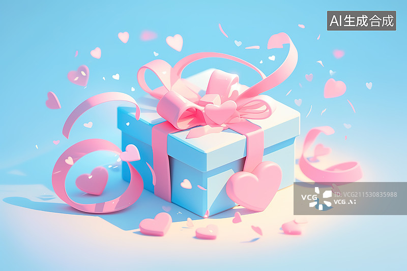 【AI数字艺术】三维渲染可爱风礼盒插画图片素材