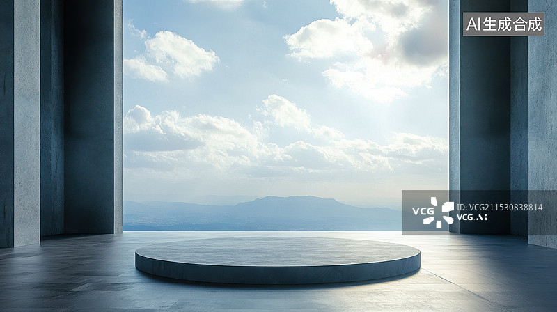 【AI数字艺术】城市风光汽车广告背景图产品展台圆形底座C4D电商场景空间三维3d渲染背景图片素材
