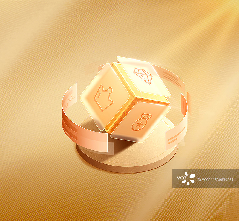 金融环绕立方体金色质感科技大数据图片素材