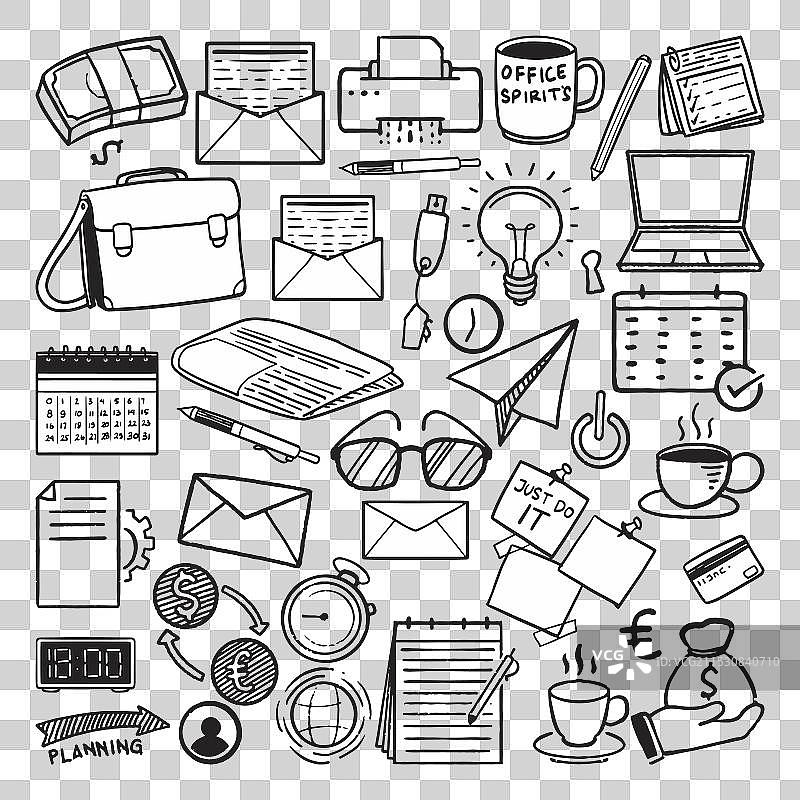 手绘办公室和商业涂鸦套装（黑色）图片素材