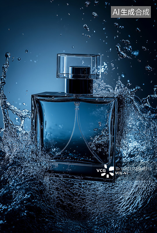 【AI数字艺术】浅蓝色香水广告图片素材