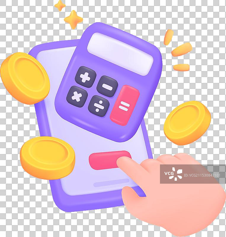 紫色的3D计算器，带有按钮图片素材