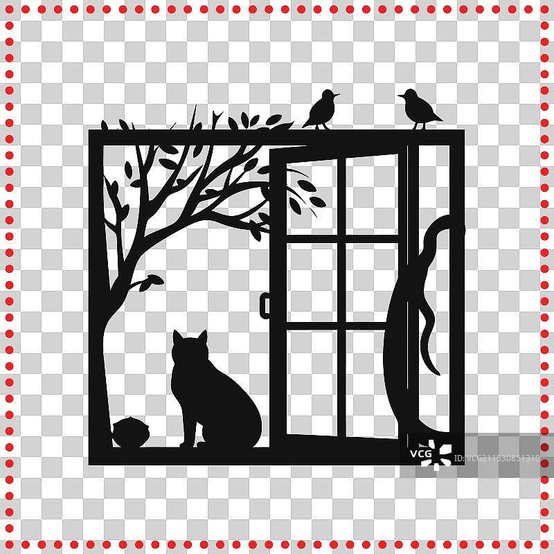 窗边的宁静，猫咪相拥而卧图片素材