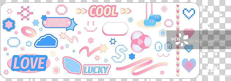 Y2K风格贴纸套装，孤立在白色背景上图片素材