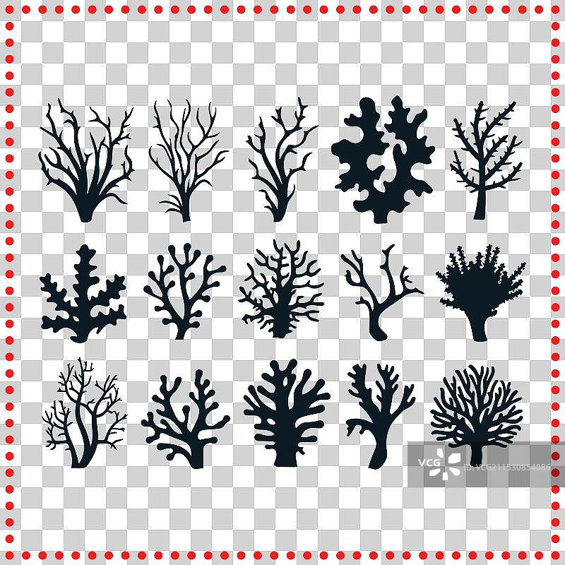 多样的树木和珊瑚形状剪影图片素材