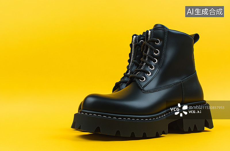 【AI数字艺术】男士黑色皮靴：时尚与舒适的完美结合图片素材