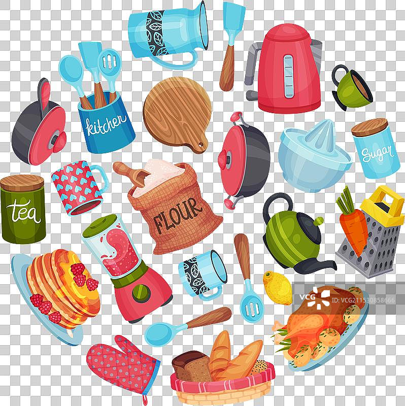 烹饪课程和厨房用具圆形展示图片素材