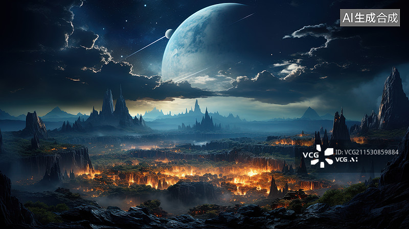 【AI数字艺术】太空宇宙科幻世界夜晚的城市风光城市景观图片素材