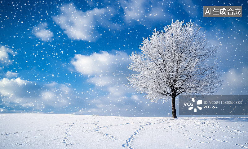 【AI数字艺术】冬日风光：一棵雪中的独树图片素材