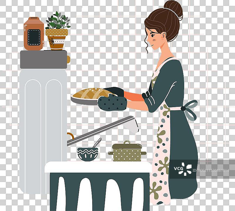 女人在厨房里烘焙面包，准备自制食品图片素材