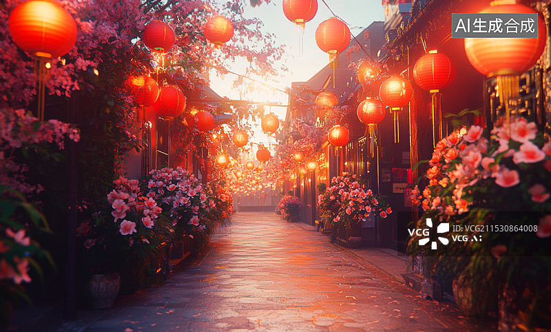 【AI数字艺术】花店里摆满了各种各样的鲜花和植物，色彩丰富，种类繁多。橱窗里陈列着不同颜色的花朵，门口也摆放了许多盆图片素材