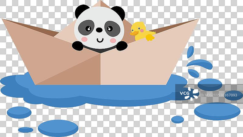 可爱的熊猫在折纸船里图片素材