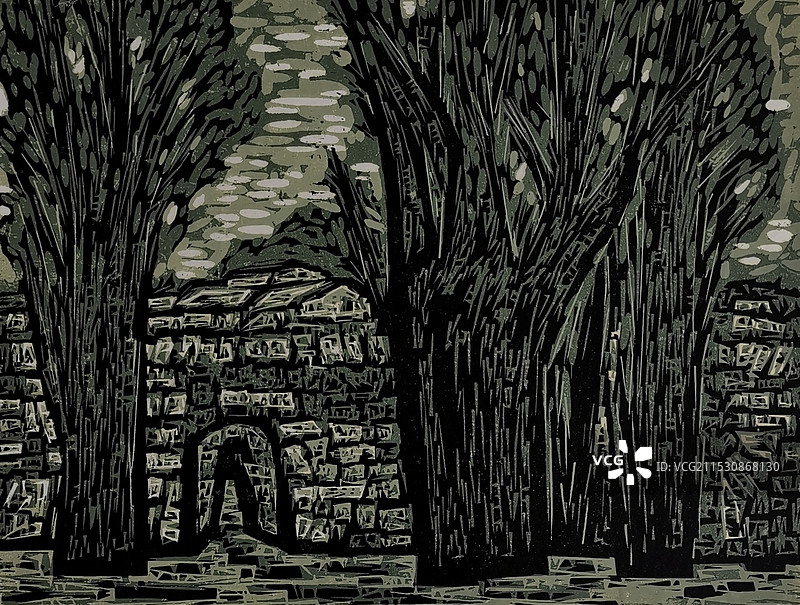 《绿荫》木版图片素材