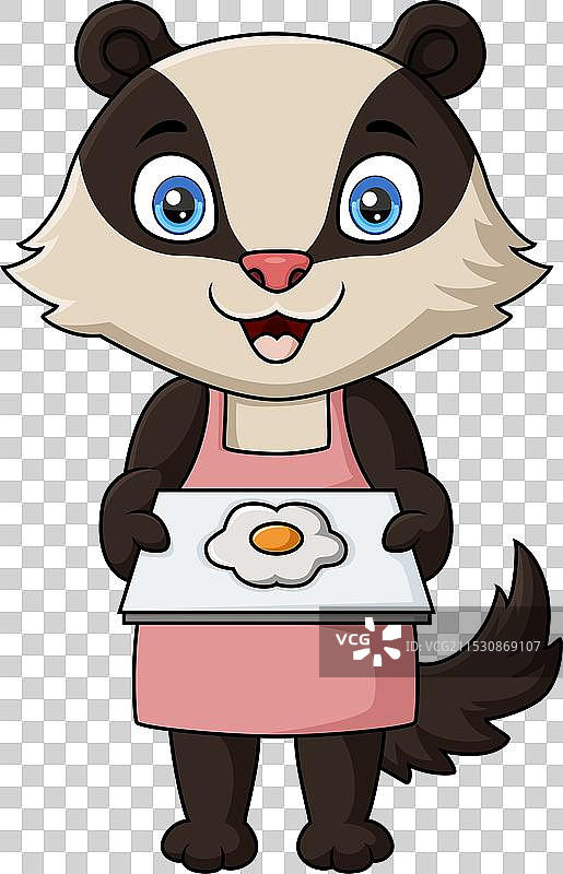 可爱的浣熊厨师卡通图案，背景为白色图片素材