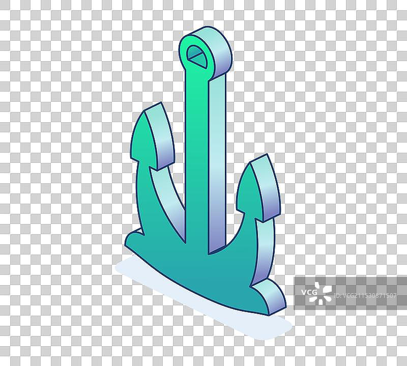 孤立在白色背景上的等距绿色锚图标图片素材