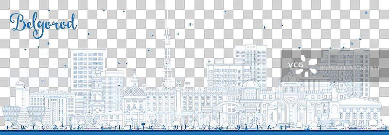 蓝色轮廓的俄罗斯别尔哥罗德城市天际线图片素材