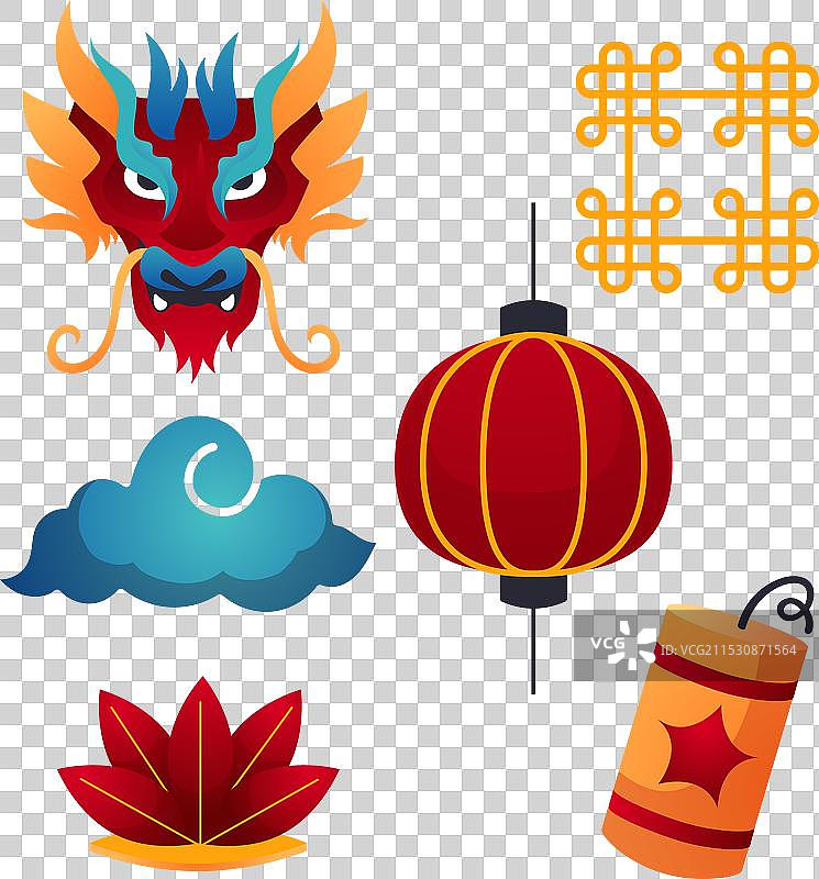 中国新年元素套件，独立于白色背景图片素材