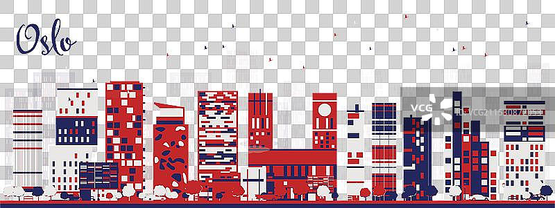 挪威奥斯陆城市天际线的抽象彩色图像图片素材
