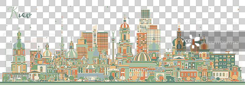 基辅乌克兰城市天际线与色彩斑斓的建筑图片素材