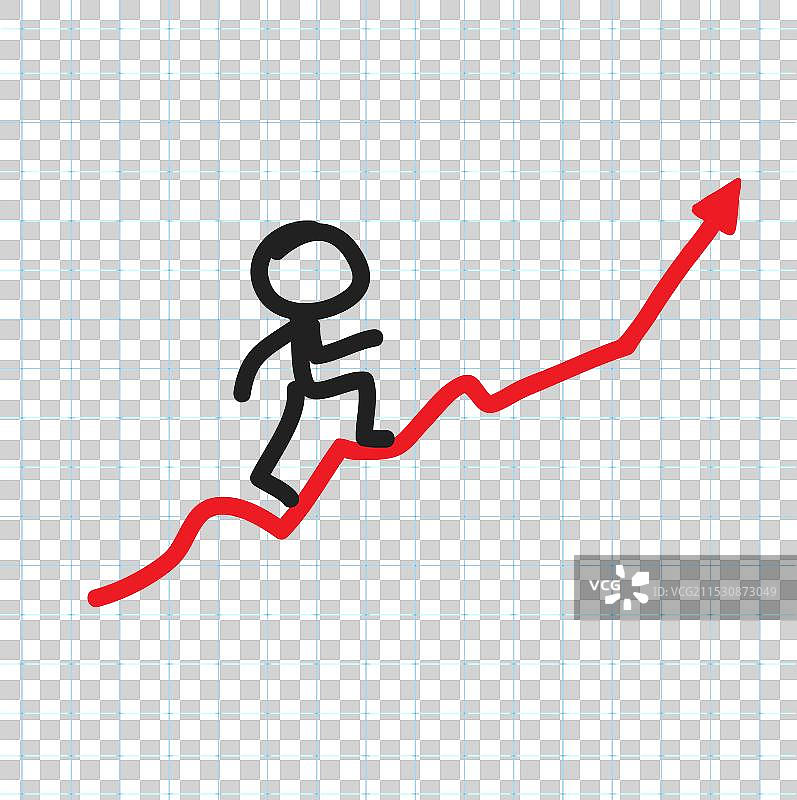 手绘商人攀爬在图表上图片素材