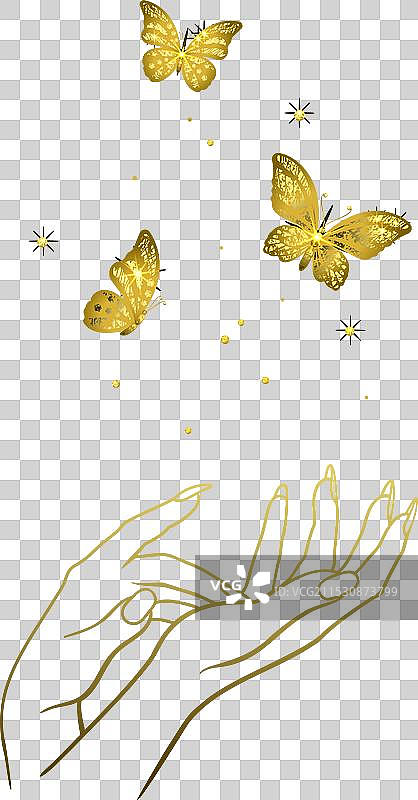 一群金色蝴蝶从雌性身上释放出来图片素材