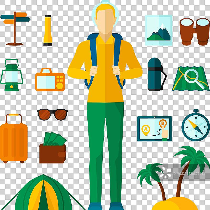 旅游图标扁平化集合图片素材