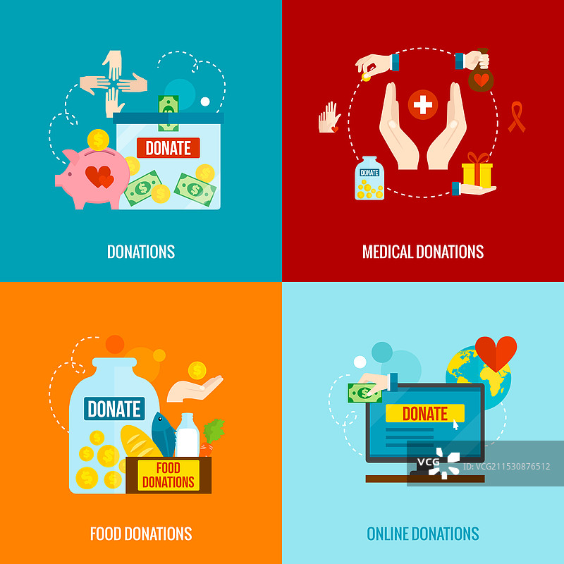 慈善平面图标集图片素材